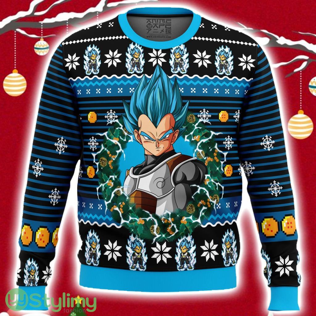 Super Saiyan Blue Vegeta Ugly Christmas Sweater 3D 2 Super Saiyan Blue Vegeta Ugly Christmas Sweater 3D Product Photo 1