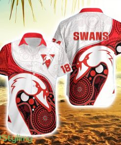 Swans Football Striped Hawaiian Shirt Go Swannies Indigenous Art Product Photo 1
