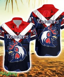 Ti Tree Roosters Striped Hawaiian Shirt Indigenous Vibes Blue Product Photo 1