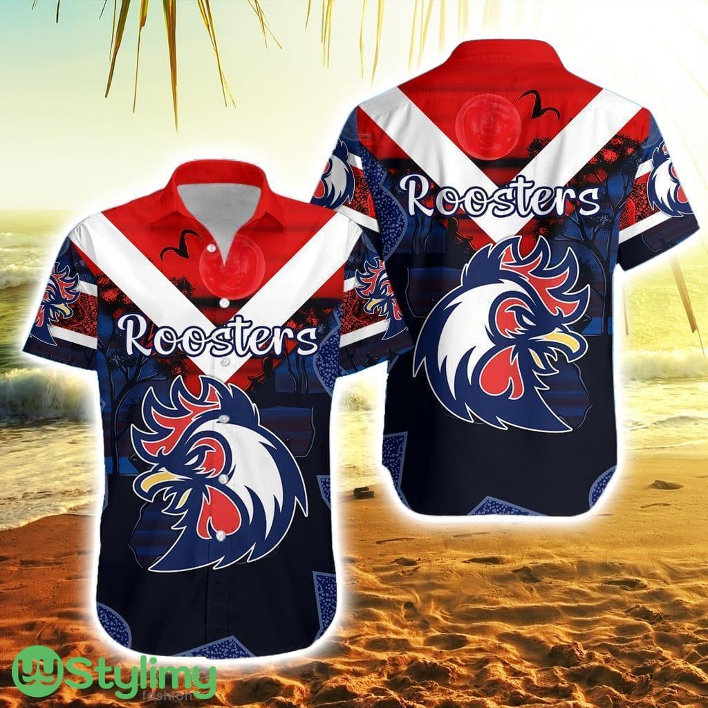 Ti Tree Roosters Striped Hawaiian Shirt Indigenous Vibes Blue 2 Ti Tree Roosters Striped Hawaiian Shirt Indigenous Vibes Blue Product Photo 1