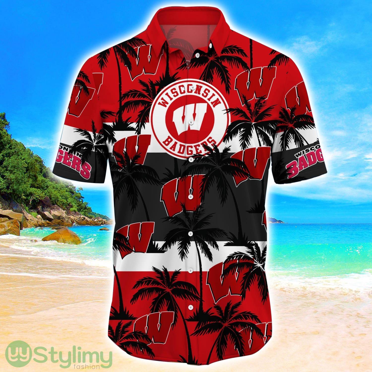 Wisconsin Badgers Tropical Palm Tree Trending Summer Aloha Hawaiian Shirt 2 Wisconsin Badgers Tropical Palm Tree Trending Summer Aloha Hawaiian Shirt Product Photo 2