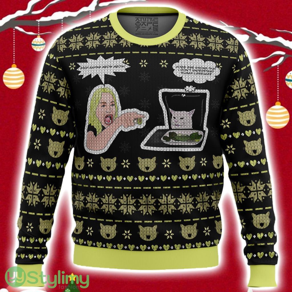 Woman Yelling At Cat Meme Ugly Christmas Sweater 3D 2 Woman Yelling At Cat Meme Ugly Christmas Sweater 3D Product Photo 1