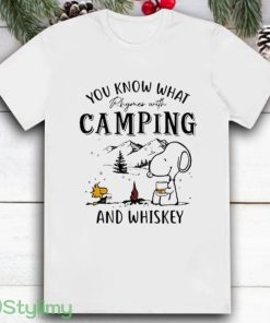 You Know What Rhymes With Camping And Whiskey Snoopy Beer Shirt Product Photo 1