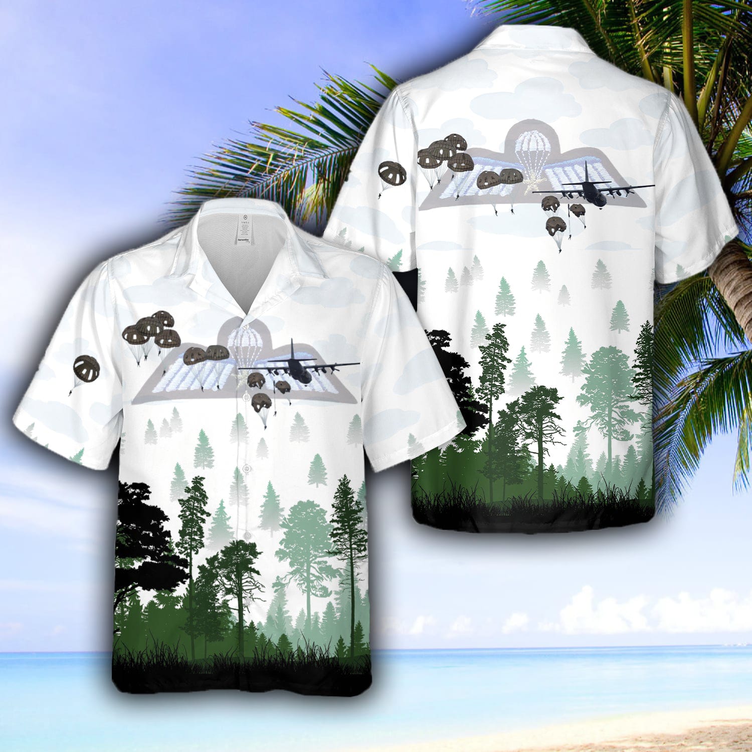 Dutch Royal Netherlands Army 11 Airmobile Brigade (11e Luchtmobiele Brigade) C-130 aircraft drops paratroopers Exercise Falcon Leap Hawaiian Shirt 2 Dutch Royal Netherlands Army 11 Airmobile Brigade (11e Luchtmobiele Brigade) C-130 aircraft drops paratroopers Exercise Falcon Leap Hawaiian Shirt - 220124-145449