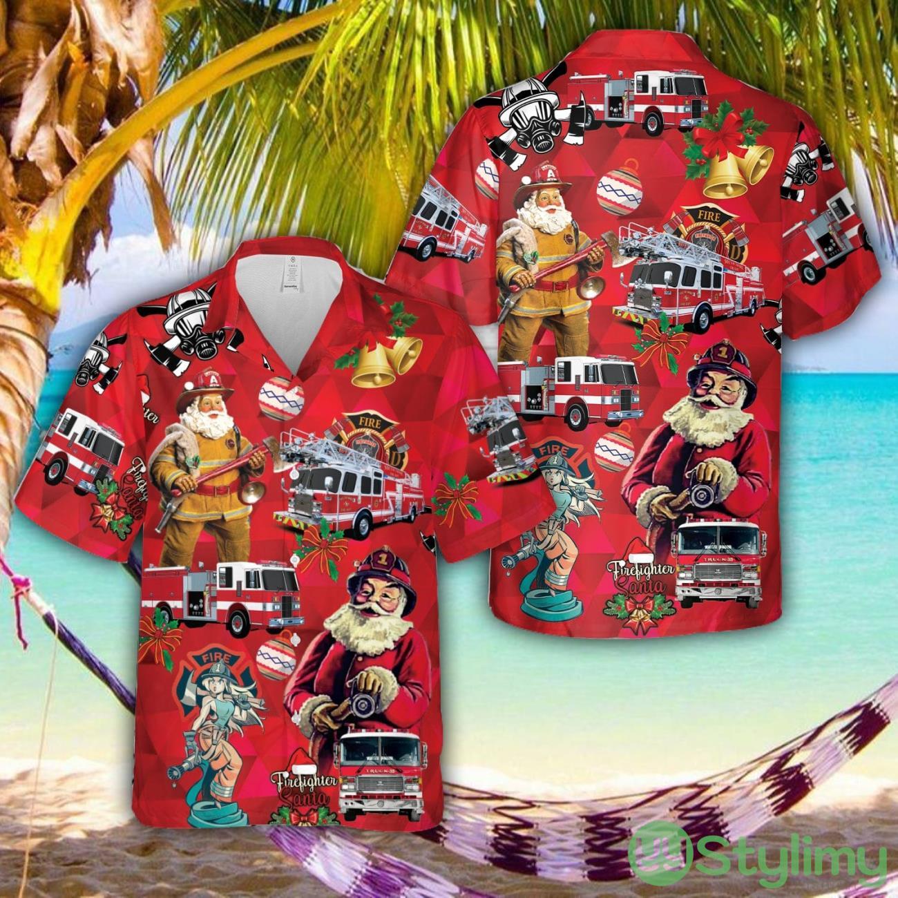 Firefighter Fire Truck Christmas 3D Hawaiian Shirt Style Gift For Men Women 2 Firefighter Fire Truck Christmas 3D Hawaiian Shirt Style Gift For Men Women Product Photo 1