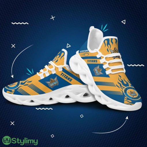 Gold Coast Titans Logo Custom Name Pattern 3D Max Soul Sneaker Shoes In Blue And Yellow