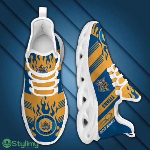 Gold Coast Titans Logo Custom Name Pattern 3D Max Soul Sneaker Shoes In Blue And Yellow