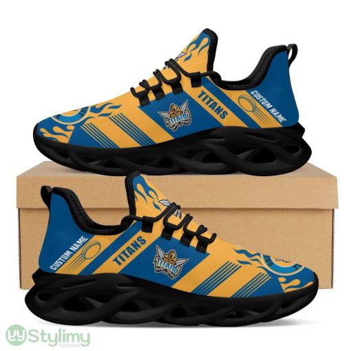 Gold Coast Titans Logo Custom Name Pattern 3D Max Soul Sneaker Shoes In Blue And Yellow