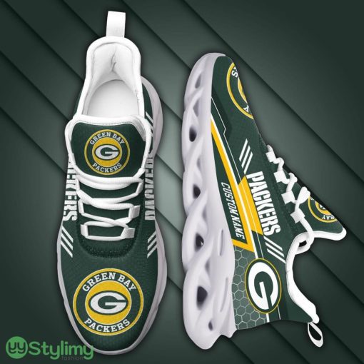 Green Bay Packers Logo Custom Name Pattern 3D Max Soul Sneaker Shoes In Dark Green