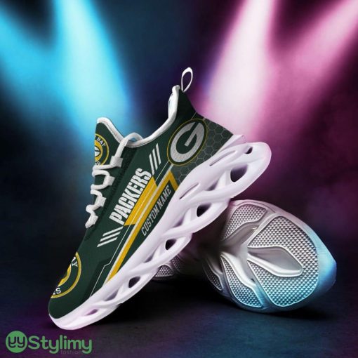 Green Bay Packers Logo Custom Name Pattern 3D Max Soul Sneaker Shoes In Dark Green