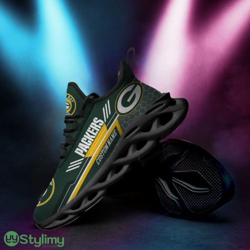 Green Bay Packers Logo Custom Name Pattern 3D Max Soul Sneaker Shoes In Dark Green