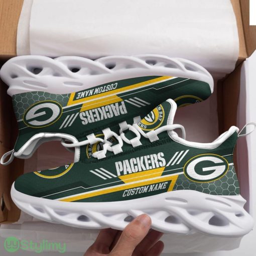 Green Bay Packers Logo Custom Name Pattern 3D Max Soul Sneaker Shoes In Dark Green