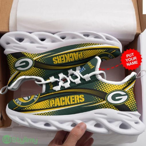 Green Bay Packers Logo Pattern Custom Name 3D Max Soul Sneaker Shoes In Green