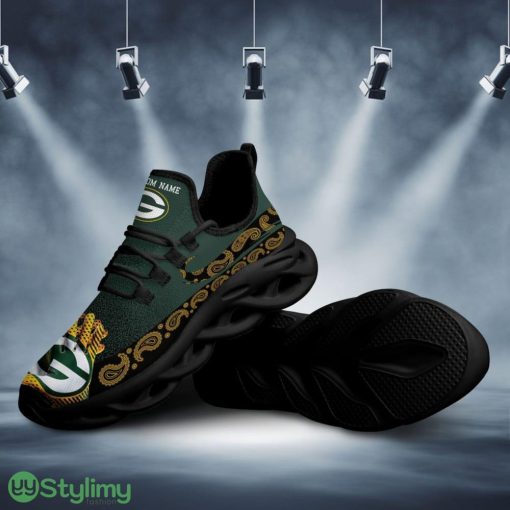 Green Bay Packers Logo Pattern Custom Name 3D Max Soul Sneaker Shoes In Green