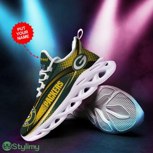 Green Bay Packers Logo Pattern Custom Name 3D Max Soul Sneaker Shoes In Green