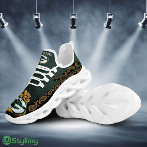 Green Bay Packers Logo Pattern Custom Name 3D Max Soul Sneaker Shoes In Green