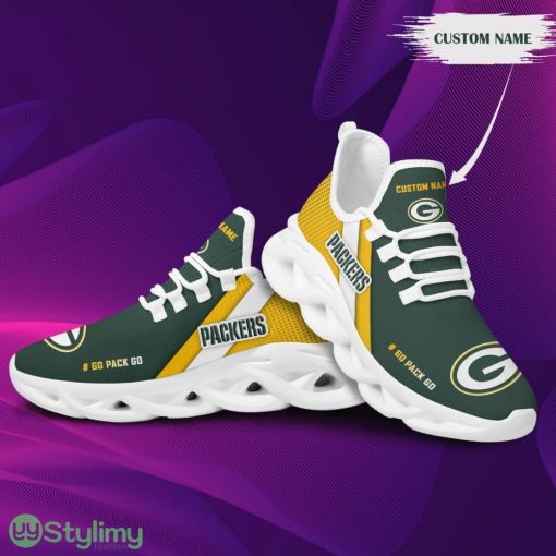 Green Bay Packers Pattern Custom Name 3D Max Soul Sneaker Shoes In Green And Yellow