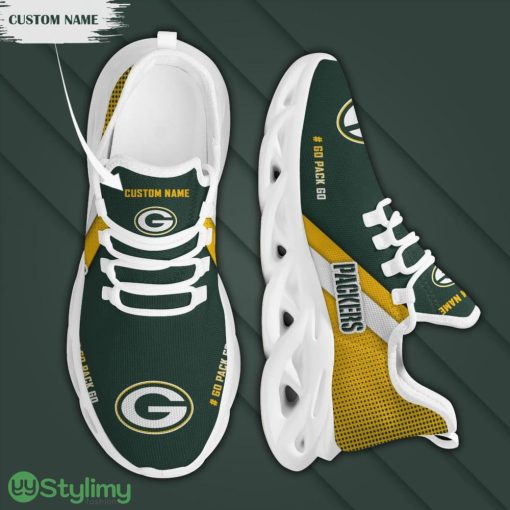 Green Bay Packers Pattern Custom Name 3D Max Soul Sneaker Shoes In Green And Yellow