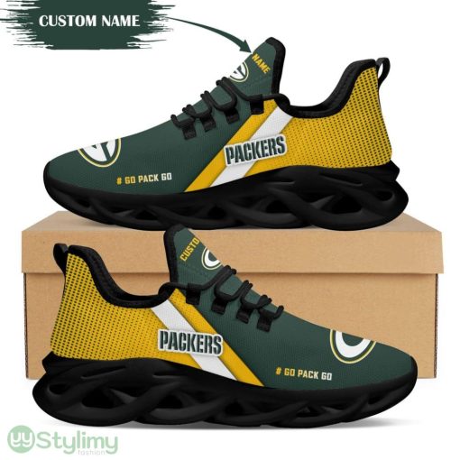 Green Bay Packers Pattern Custom Name 3D Max Soul Sneaker Shoes In Green And Yellow