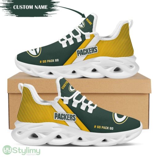 Green Bay Packers Pattern Custom Name 3D Max Soul Sneaker Shoes In Green And Yellow