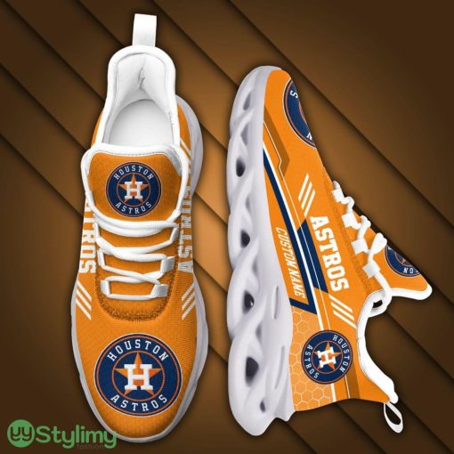 Houston Astros Logo Custom Name Pattern 3D Max Soul Sneaker Shoes In Orange