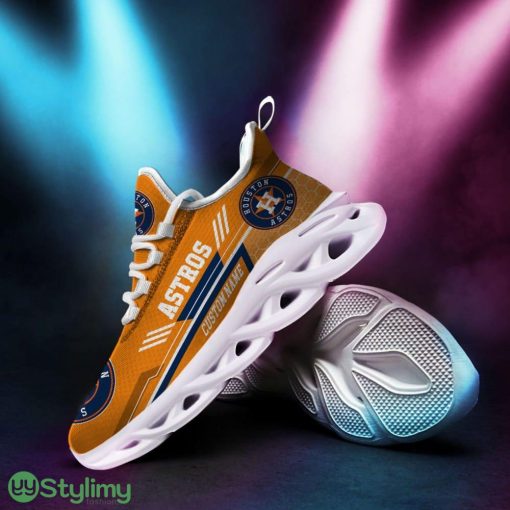 Houston Astros Logo Custom Name Pattern 3D Max Soul Sneaker Shoes In Orange