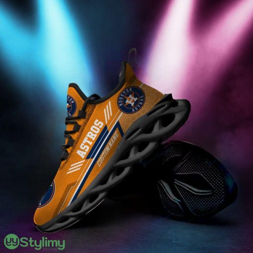 Houston Astros Logo Custom Name Pattern 3D Max Soul Sneaker Shoes In Orange