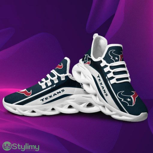 Houston Texans Logo Pattern Custom Name 3D Max Soul Sneaker Shoes In White And Blue