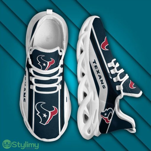 Houston Texans Logo Pattern Custom Name 3D Max Soul Sneaker Shoes In White And Blue