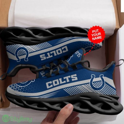 Indianapolis Colts Logo Triangle Pattern Custom Name 3D Max Soul Sneaker Shoes In Blue