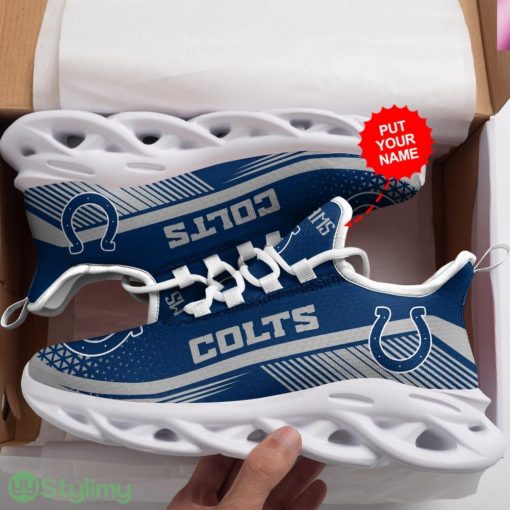 Indianapolis Colts Logo Triangle Pattern Custom Name 3D Max Soul Sneaker Shoes In Blue