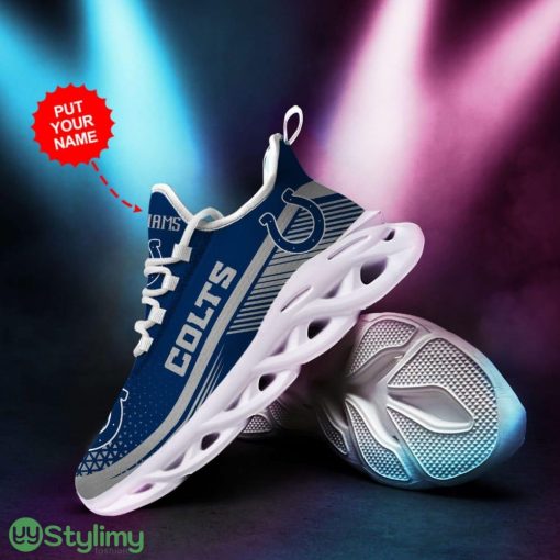 Indianapolis Colts Logo Triangle Pattern Custom Name 3D Max Soul Sneaker Shoes In Blue