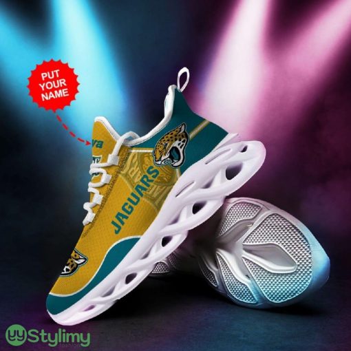 Jacksonville Jaguars Logo Pattern In Turquoise And Yellow Custom Name 3D Max Soul Sneaker Shoes