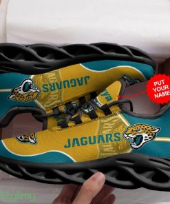 Jacksonville Jaguars Logo Pattern In Turquoise And Yellow Custom Name 3D Max Soul Sneaker Shoes - Jacksonville Jaguars Logo Pattern In Turquoise And Yellow Custom Name 3D Max Soul Sneaker Shoes_3