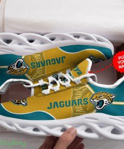 Jacksonville Jaguars Logo Pattern In Turquoise And Yellow Custom Name 3D Max Soul Sneaker Shoes - Jacksonville Jaguars Logo Pattern In Turquoise And Yellow Custom Name 3D Max Soul Sneaker Shoes_1