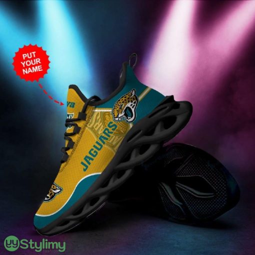 Jacksonville Jaguars Logo Pattern In Turquoise And Yellow Custom Name 3D Max Soul Sneaker Shoes