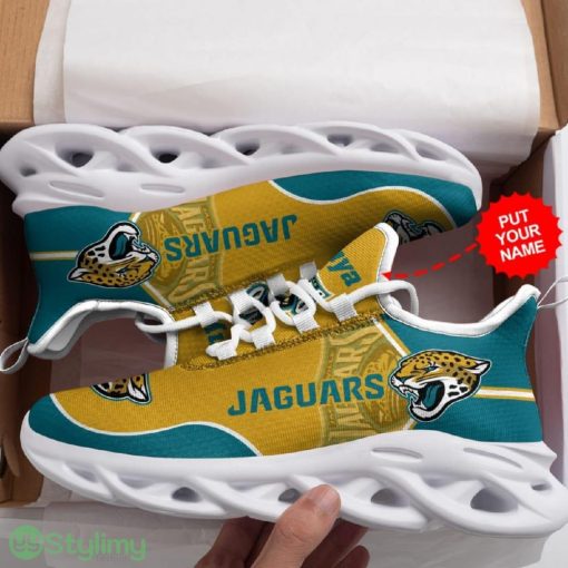 Jacksonville Jaguars Logo Pattern In Turquoise And Yellow Custom Name 3D Max Soul Sneaker Shoes