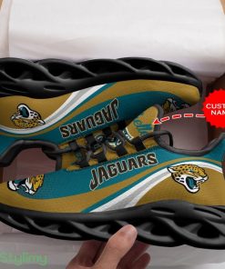 Jacksonville Jaguars Logo With Stripe Pattern Custom Name 3D Max Soul Sneaker Shoes - Jacksonville Jaguars Logo With Stripe Pattern Custom Name 3D Max Soul Sneaker Shoes_3