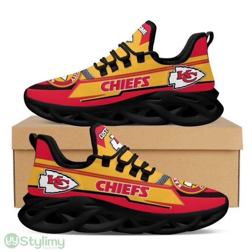 Kansas City Chiefs Logo Line Pattern Custom Name 3D Max Soul Sneaker Shoes In Red Yellow