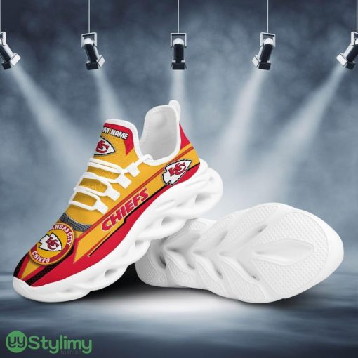 Kansas City Chiefs Logo Line Pattern Custom Name 3D Max Soul Sneaker Shoes In Red Yellow