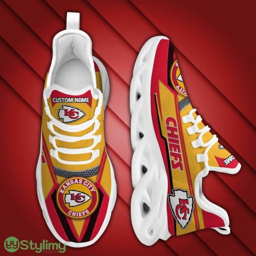 Kansas City Chiefs Logo Line Pattern Custom Name 3D Max Soul Sneaker Shoes In Red Yellow