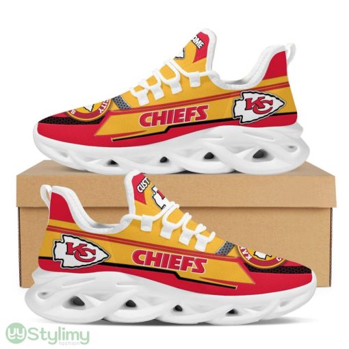 Kansas City Chiefs Logo Line Pattern Custom Name 3D Max Soul Sneaker Shoes In Red Yellow