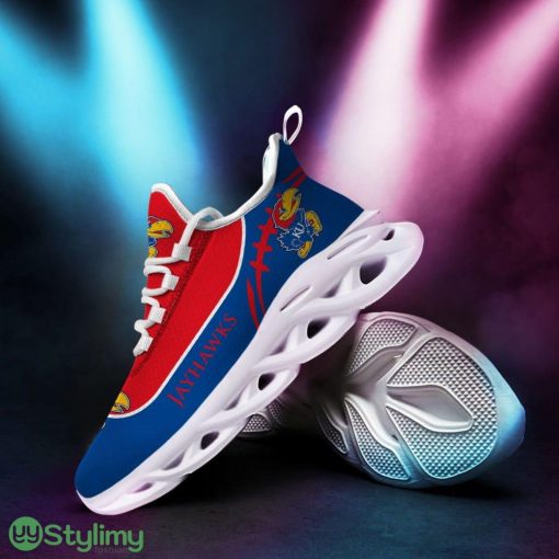 Kansas Jayhawks Logo Bird Pattern Custom Name 3D Max Soul Sneaker Shoes In Red Blue