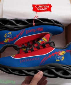 Kansas Jayhawks Logo Bird Pattern Custom Name 3D Max Soul Sneaker Shoes In Red Blue - Kansas Jayhawks Logo Bird Pattern Custom Name 3D Max Soul Sneaker Shoes In Red Blue_3