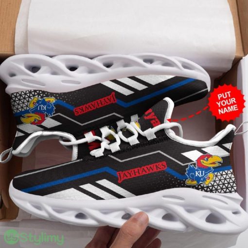 Kansas Jayhawks Logo Custom Name In Black 3D Max Soul Sneaker Shoes