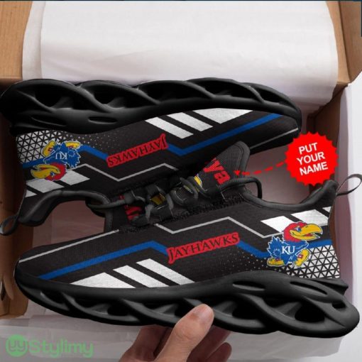 Kansas Jayhawks Logo Custom Name In Black 3D Max Soul Sneaker Shoes