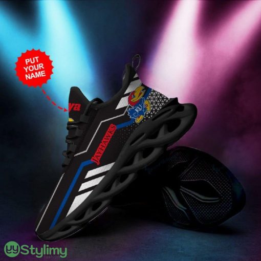 Kansas Jayhawks Logo Custom Name In Black 3D Max Soul Sneaker Shoes