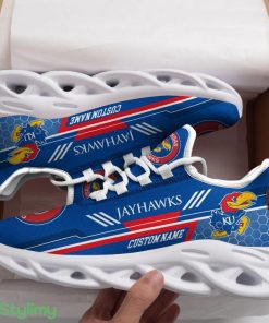 Kansas Jayhawks Logo Custom Name Pattern 3D Max Soul Sneaker Shoes In Blue - Kansas Jayhawks Logo Custom Name Pattern 3D Max Soul Sneaker Shoes In Blue_1
