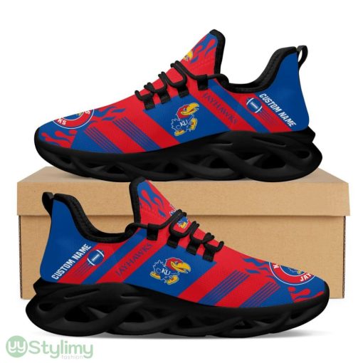 Kansas Jayhawks Logo Custom Name Pattern 3D Max Soul Sneaker Shoes In Red And Blue