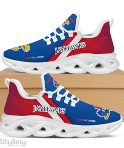 Kansas Jayhawks Logo Custom Name Pattern In Blue And Red 3D Max Soul Sneaker Shoes - Kansas Jayhawks Logo Custom Name Pattern In Blue And Red 3D Max Soul Sneaker Shoes_1